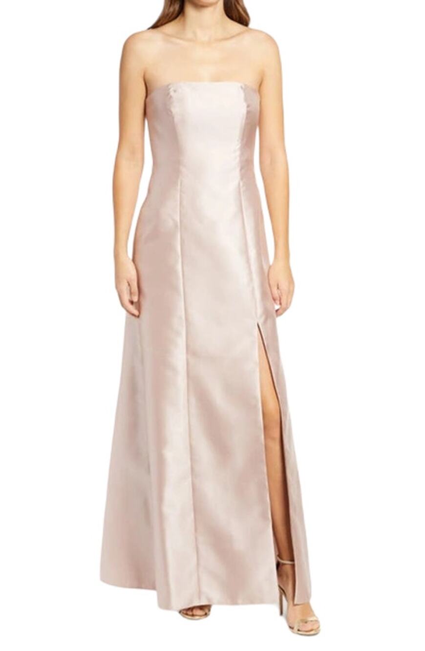 Alfred Sung D764 Full Length Sateen Twill Strapless Dress in Cameo Size 4